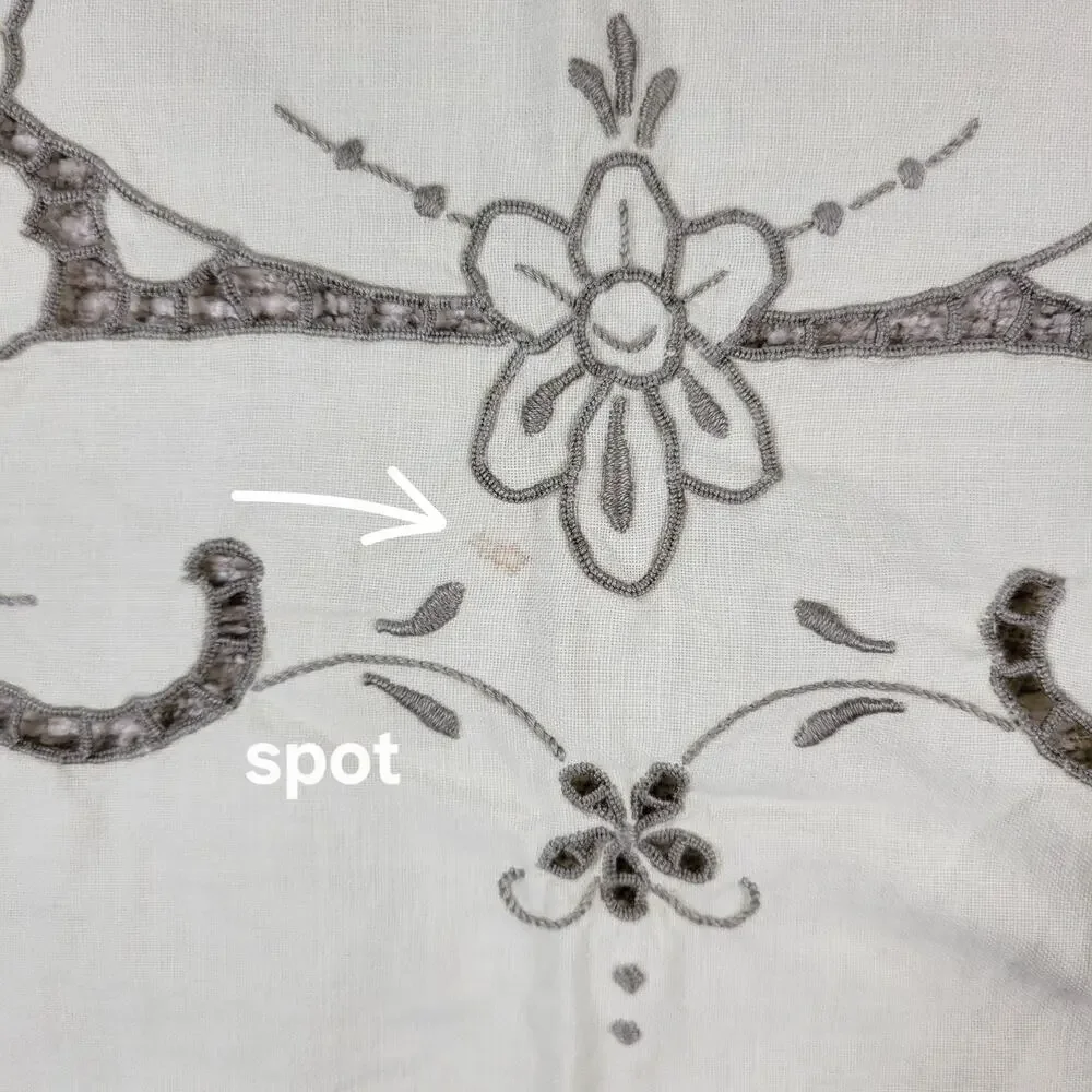 Vintage Handmade Cutwork Embroidered Tablecloth 29.5x31 Ivory Lace Floral